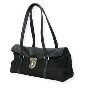 Prada bags shoulder handbag nylon triangular plate black leather